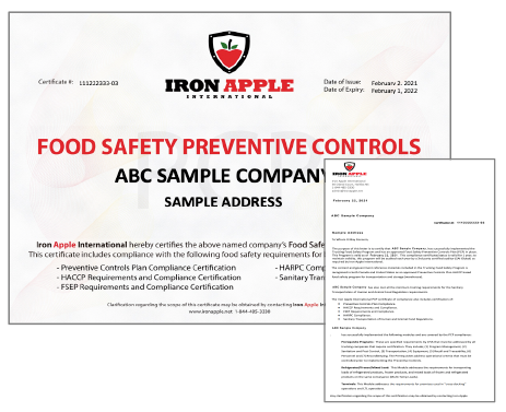 Iron Apple HACCP Certificate & Letter of Assurance